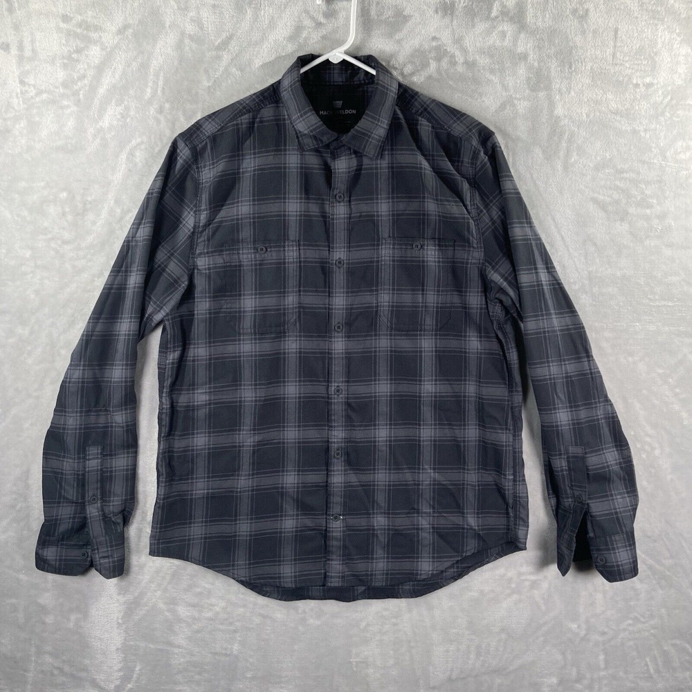 Mack Weldon Shirt men's Large Flannel Button Up Gray Plaid Polyester Wool Casual